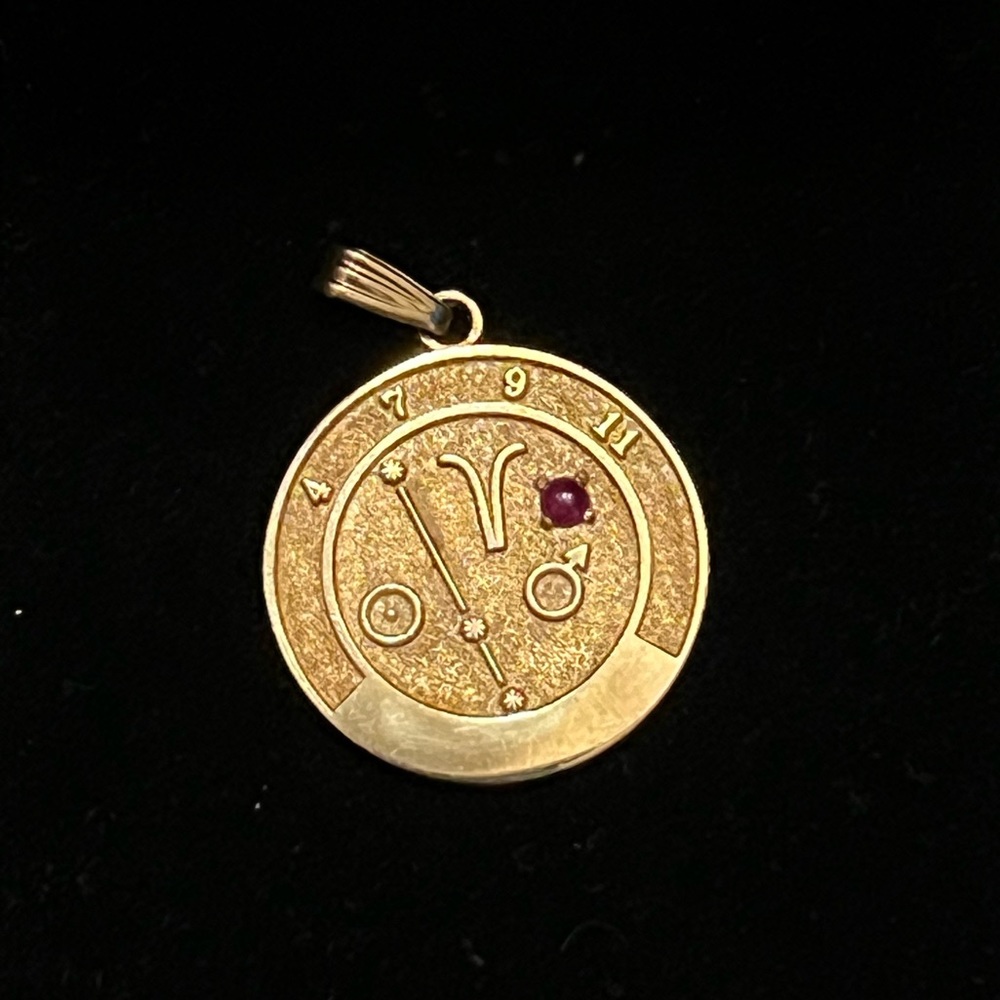 Aries Zodiac 14k Gold Pendant + Ruby